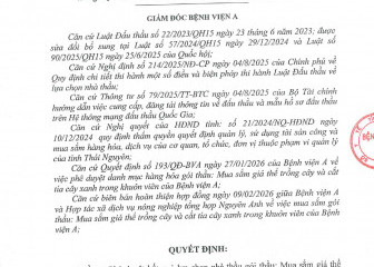 Quyết định về việc phê duyệt kết quả lựa chọn nhà thầu của gói thầu: Mua sắm giá thể trồng cây và cắt tỉa cây xanh trong khuôn viên của Bệnh viện A