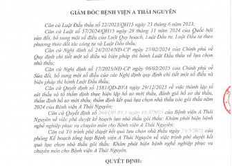Quyết định về việc phê duyệt kết quả lựa chọn nhà thầu gói thầu: Khám phát hiện bệnh nghề nghiệp phục vụ chuyên môn cho Bệnh viện A Thái Nguyên