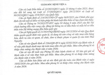 Quyết định về việc phê duyệt kết quả lựa chọn nhà thầu của gói thầu: Mua sắm phong bì và thiệp chúc mừng cho Bệnh viện A năm 2026