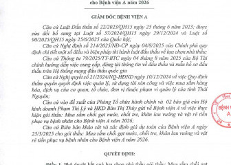 Quyết định về việc phê duyệt kết quả lựa chọn nhà thầu của gói thầu: Mua sắm chổi gạt nước, chổi tre, khăn lau vuông và vật rẻ tiền phục bụ Bệnh nhân cho Bệnh viện A năm 2026