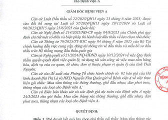 Quyết định về việc phê duyệt kết quả lựa chọn nhà thầu gói thầu: Mua sắm thùng rác thông thường, ghế đẩu nhựa, dàn phơi inox, thùng nhựa các loại cho Bệnh viện A