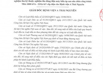 QĐ Về việc phê duyệt kết quả gói thầu: Thử nghiệm, kiềm định, nghiệm thu kỹ thuật, nghiệm thu đóng điện máy biến áp sau sửa chữa công trình: TBA 1000 kVA-22/0,4 kV cấp điện cho Bệnh viện A