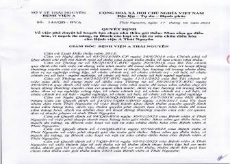 Quyết định phê duyệt kế hoạch lựa chọn nhà thầu gói thầu: Mua sắm ga điều hòa, vỉ mạch đa năng, tụ Block cho Bệnh viện A Thái Nguyên