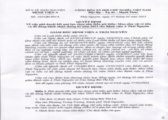 Phê duyệt kết quả lựa chọn nhà thầu gói thầu: Mua sắm vật rẻ tiền và đồ dùng bệnh nhân tháng 02/2023 cho Bệnh viện A (28/02/2023)