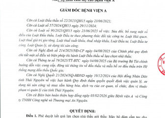Quyết định về việc phê duyệt kết quả lựa chọn nhà thầu gói thầu: Máy bộ đàm cầm tay cho Bệnh viện A