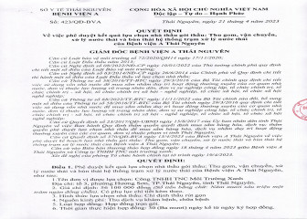Phê duyệt kết quả lựa chọn nhà thầu gói thầu: Thu gom, vận chuyển, xử lý nước thải của Bệnh viện A Thái Nguyên