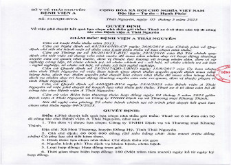 Quyết định phê duyệt kết quả lựa chọn nhà thầu gói thầu: Thuê xe ô tô đưa cán bộ đi công  Bệnh viện A Thái Nguyên