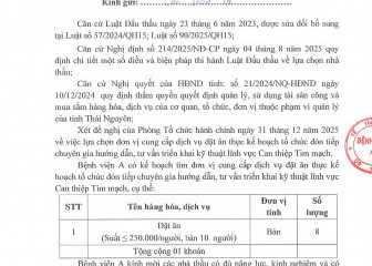 Thông báo chào hàng  gói thầu: Lựa chọn đơn vị cung cấp dịch vụ đặt ăn