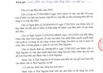 Thông báo mời chào hàng gói thầu: Mua sắm bộ cửa gỗ Lim Nam Phi cho Bệnh viện A Thái Nguyên