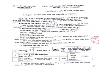 Thông báo lựa chọn nhà thầu cho gói thầu: Sửa chữa máy CO2 laser của Bệnh viện A Thái Nguyên