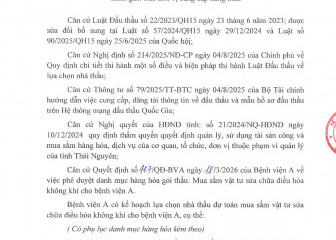 Thông báo mời chào giá gói thầu: Mua sắm vật tư sửa chữa điều hòa không khí cho Bệnh viện A