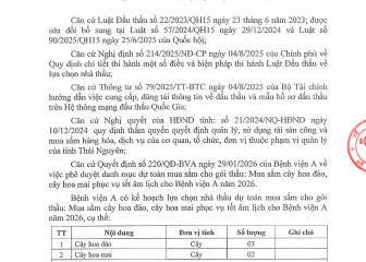 Thông báo mời chào giá gói thầu: Mua sắm cây hoa đào, cây hoa mai phục vụ tết âm lịch cho Bệnh viện A năm 2026