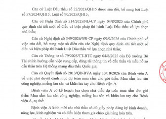 Thông báo mời chào giá gói thầu: Mua sắm lau sàn công nghiệp, miếng lau sàn và khăn lau tay cho Bệnh viện A