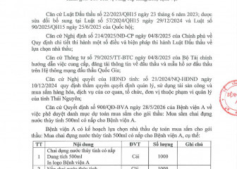 Thông báo mời chào giá gói thầu: Mua sắm chai đựng nước thủy tinh 500ml có nắp cho Bệnh viện A