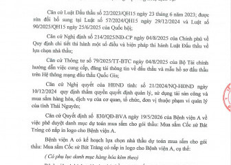 Thông báo mời chào giá gói thầu: Mua sắm Cốc sứ Bát Tràng có nắm in logo cho Bệnh viện A