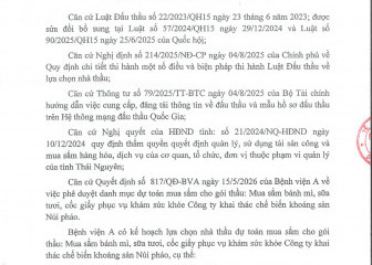 Thông báo mời chào giá gói thầu: Mua sắm bánh mì, sữa tươi, cốc giấy phục vụ khám sức khỏe Công ty khai thác chế biến khoáng sản Núi pháo