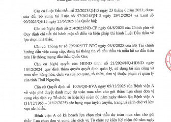 Thông báo mời chào giá gói thầu: Lựa chọn đơn vị cung cấp dịch vụ Tổ chức sự kiện 60 năm ngày thành lập Bệnh viện A