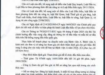 Thông báo mời chào giá gói thầu: Mua vật tư, thiết bị y tế phục vụ cho hoạt động của nhà thuốc Bệnh viện