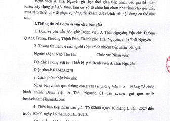 Thông báo mời chào giá gói thầu: Mua sắm thiết bị y tế phục vụ công tác khám chữa bệnh