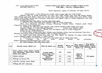 Thông báo mời chào giá gói thầu: Sửa chữa máy thận nhân tạo Dialog+ Bbraun của Bệnh viện A Thái Nguyên