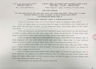 Quyết định phê duyệt kết quả lựa chọn nhà thầu gói thầu: Mua máy vi tính chuyên dùng và máy in phục vụ hoạt động năm 2024  của Đảng bộ Bệnh viện A