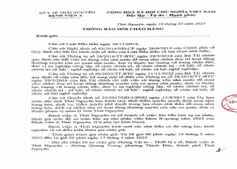 Thông báo: Sửa chữa, bảo dưỡng nhà Khoa Truyền nhiễm; mái các khối nhà A1, B1, B2, B3 của Bệnh viện A Thái Nguyên